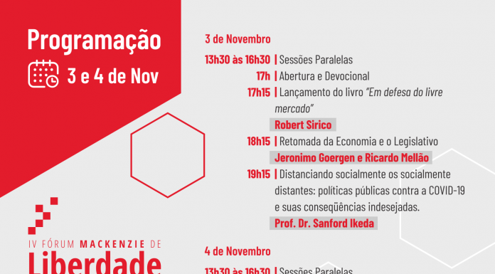 Começa hoje o IV Fórum Mackenzie de Liberdade Econômica Evento será totalmente online, tendo como temática principal "A crise da covid-19: desafio ao liberalismo". Foto: Divulgação