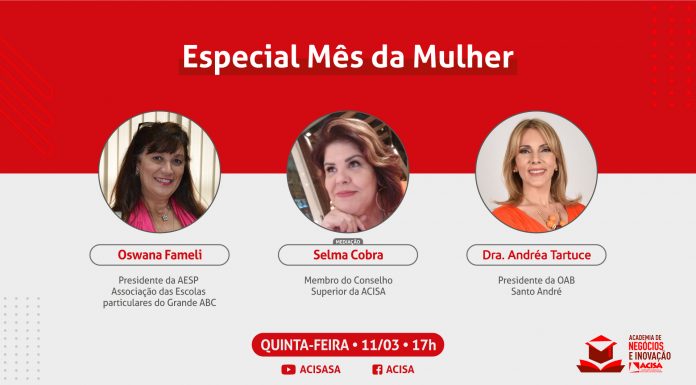 ACISA promove série de lives voltada a mulheres de destaque no ABC Live acontece no próximo dia 11. Foto: Divulgação