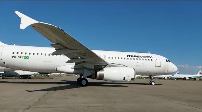 Itapemirim Transportes Aéreos recebe sua terceira aeronave Airbus A320 da companhia chegou ao aeroporto do Galeão, no Rio de Janeiro, na madrugada deste domingo. Foto: Divulgação