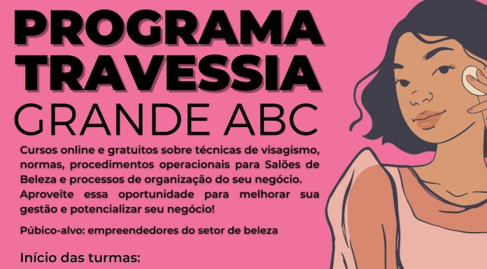 Programa Travessia Grande ABC tem capacitação para setor de Beleza Iniciativa é desenvolvida pelo Consórcio ABC e secretarias municipais de Desenvolvimento, em parceria com o Sebrae e apoio da Agência de Desenvolvimento Econômico. Arte: Divulgação/Consórcio ABC