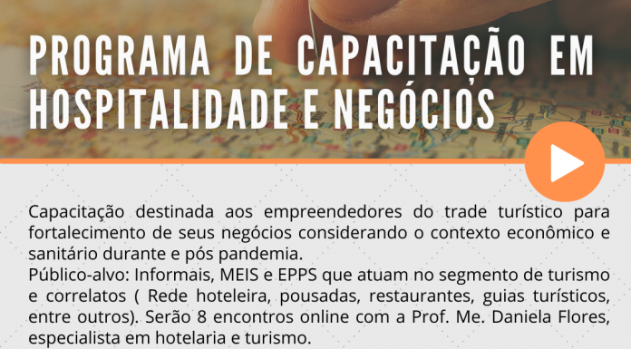Setor turístico terá capacitação gratuita Formação terá encontros online, com conteúdo voltado para informais, microempreendedores individuais, microempresas e empresas de pequeno porte. Arte: Divulgação/Consórcio ABC