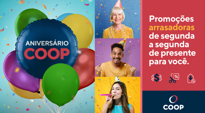 COOP celebra mais um ano de história Cooperativa lançou uma campanha especial para comemorar a data. Arte: Divulgação/COOP