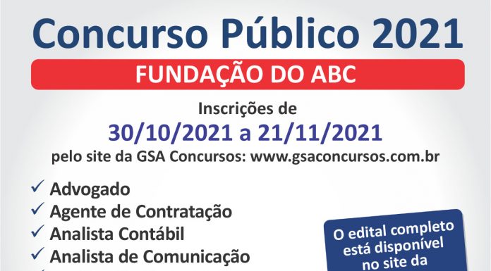 FUABC abre inscrições para concurso público Com inscrições de 30/10 a 21/11, processo contempla 10 vagas para início imediato e 19 para cadastro reserva. Arte: Divulgação
