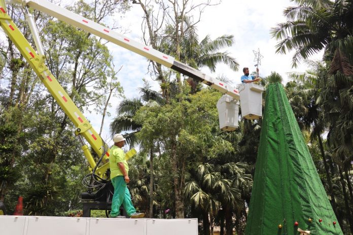Parque Prof. Luiz Carlos Grecco está recebendo os últimos preparativos. Árvore de seis metros será uma das inúmeras atrações. Foto: Divulgação/PMRP