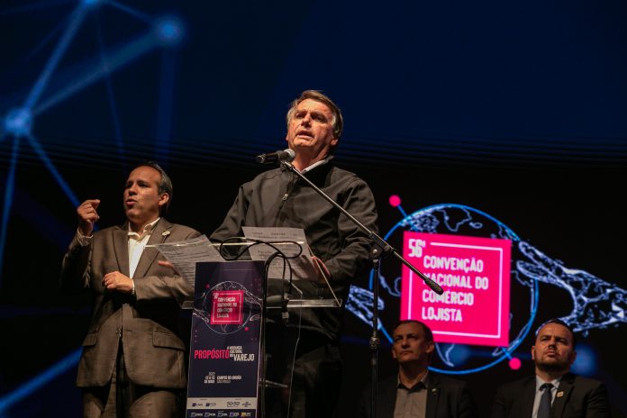 Presidente Jair Bolsonaro marca presença na 56ª Convenção Nacional do Comércio Lojista. Foto: Douglas Fagundes e Fábio Machado