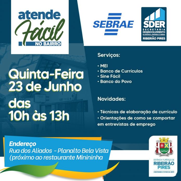 Ação da prefeitura de Ribeirão Pires leva serviços de empregabilidade e empreendedorismo para diversos pontos da cidade. Arte: Divulgação