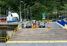 Após rompimento, travessia Guarujá/Bertioga é interditada Ponte da travessia da balsa Guarujá/Bertioga. Foto: Divulgação
