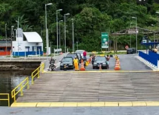 Após rompimento, travessia Guarujá/Bertioga é interditada Ponte da travessia da balsa Guarujá/Bertioga. Foto: Divulgação
