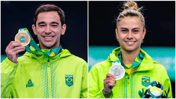Hugo Calderano e Bruna Takahashi