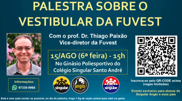 Alunos do Singular participam de palestra exclusiva com o vice-diretor da Fuvest